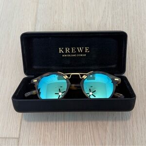 KREWE St Louis Tortoise Frame Sunglasses with Blue Mirrored Lenses Gold Hardware